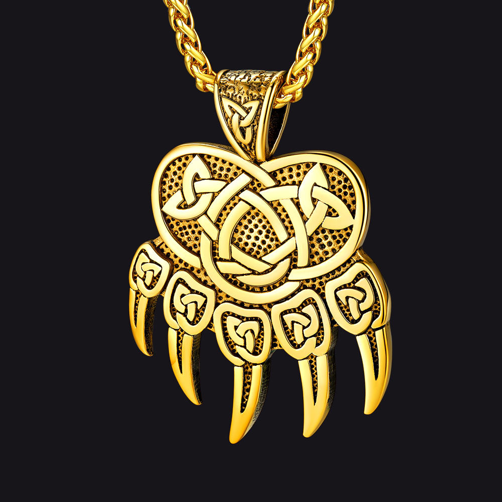 FaithHeart Viking Bear Paw Necklace with Celtic Knot For Men FaithHeart