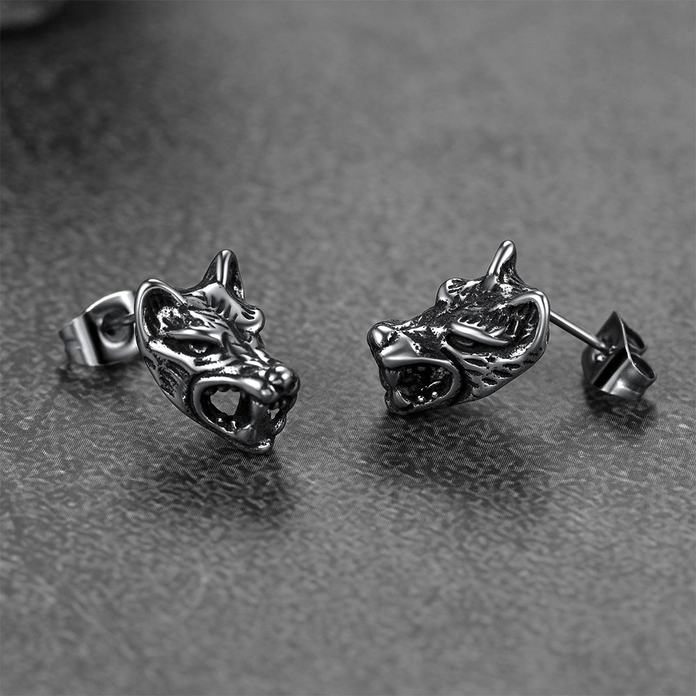 FaithHeart Viking Wolf Stud Earrings For Men FaithHeart