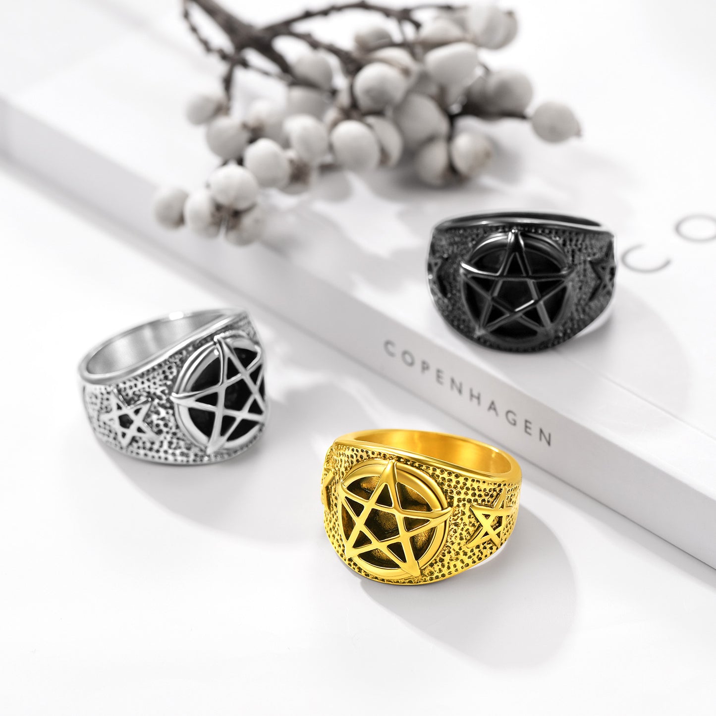 FaithHeart Vintage Pentagram Ring Stainless Steel Ring For Men FaithHeart