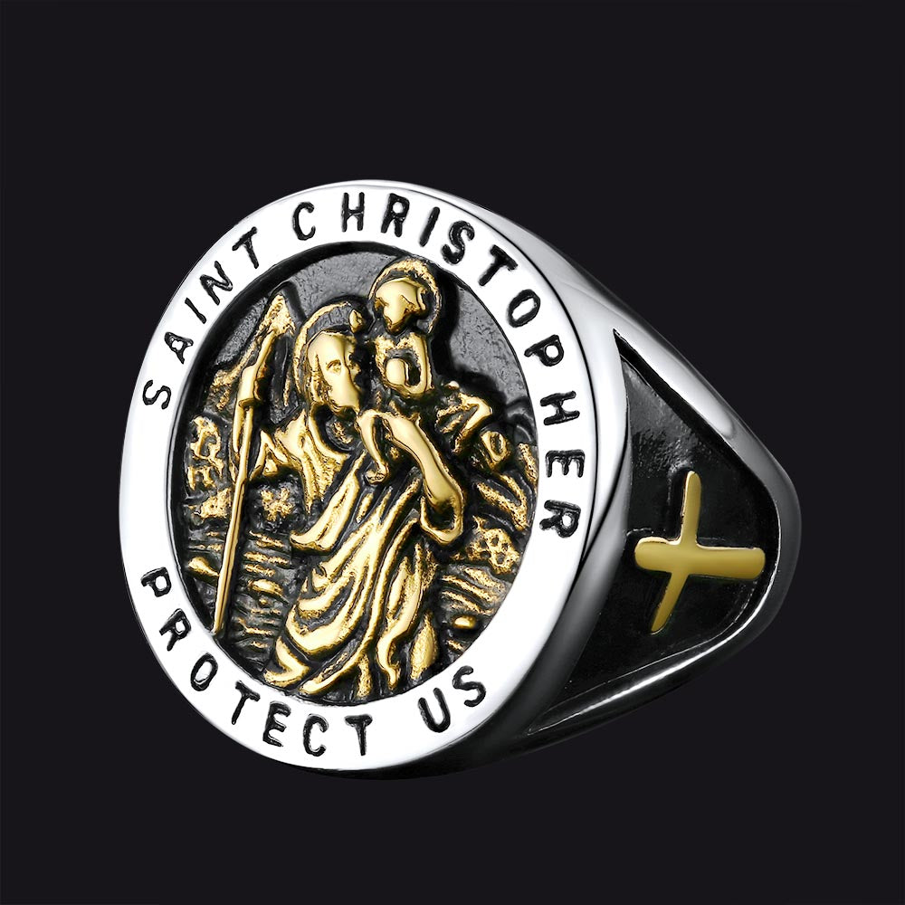 FaithHeart St. Christopher Signet Ring for Men FaithHeart