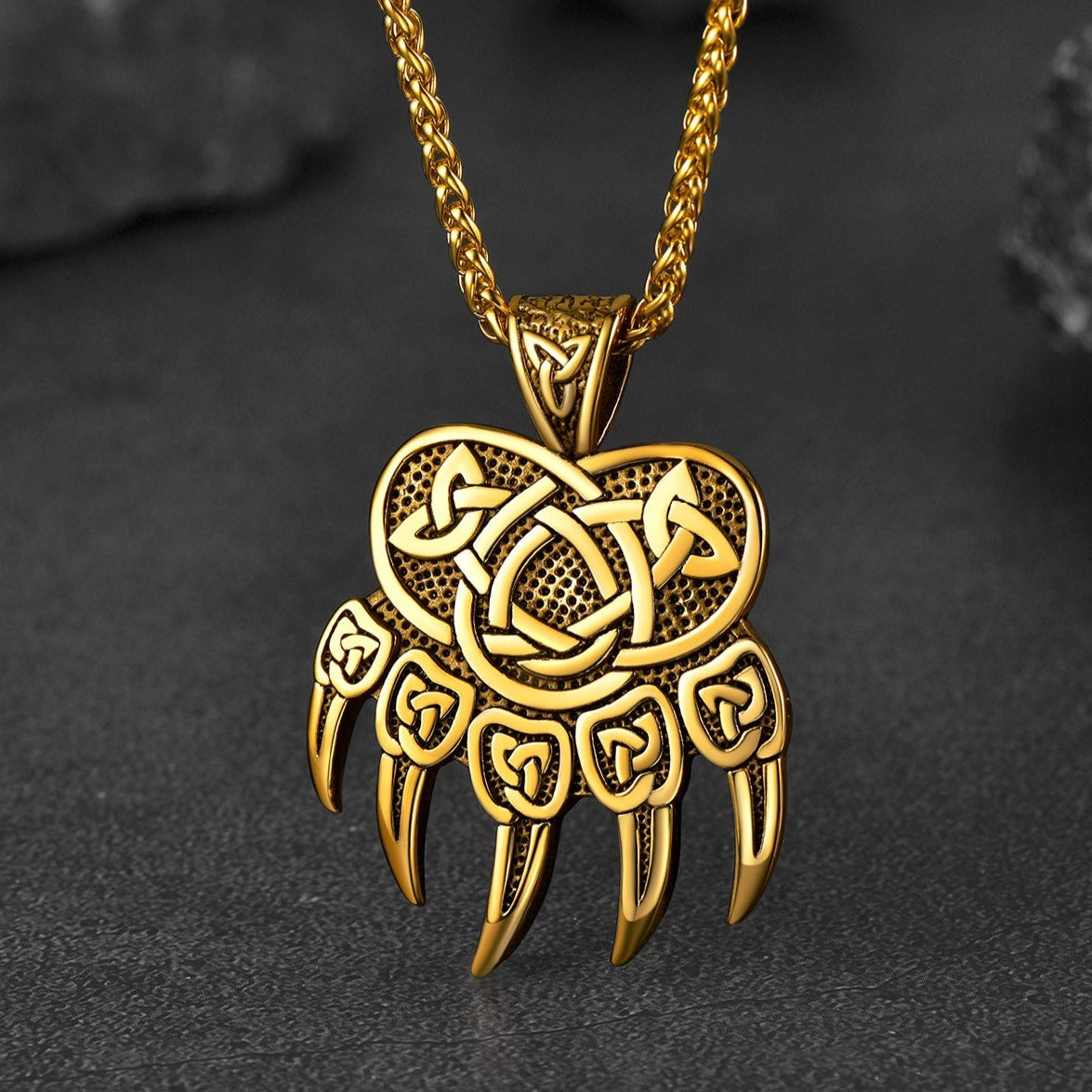 FaithHeart Viking Bear Paw Necklace with Celtic Knot For Men FaithHeart