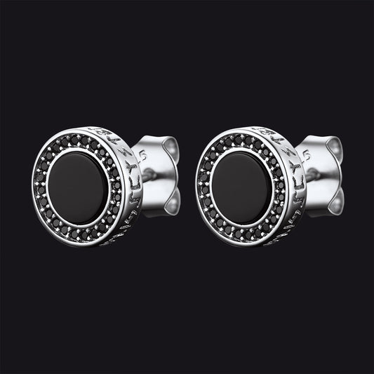 FaithHeart Round Viking Rune Black Onyx Earrings in Sterling Silver FaithHeartimg