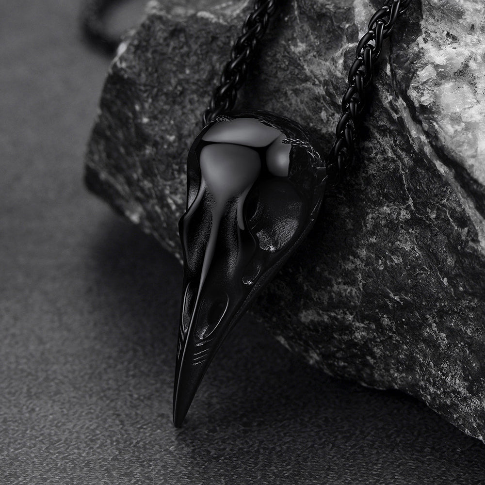 FaithHeart Viking Odin Raven Skull Necklace For Men FaithHeart