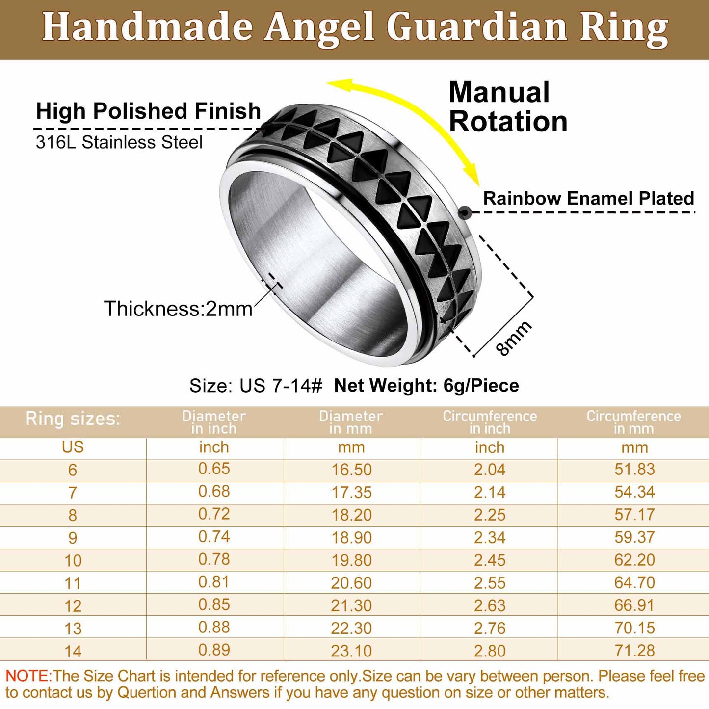 FaithHeart Men's Unique Triangle Anxiety Ring Stainless Steel FaithHeart