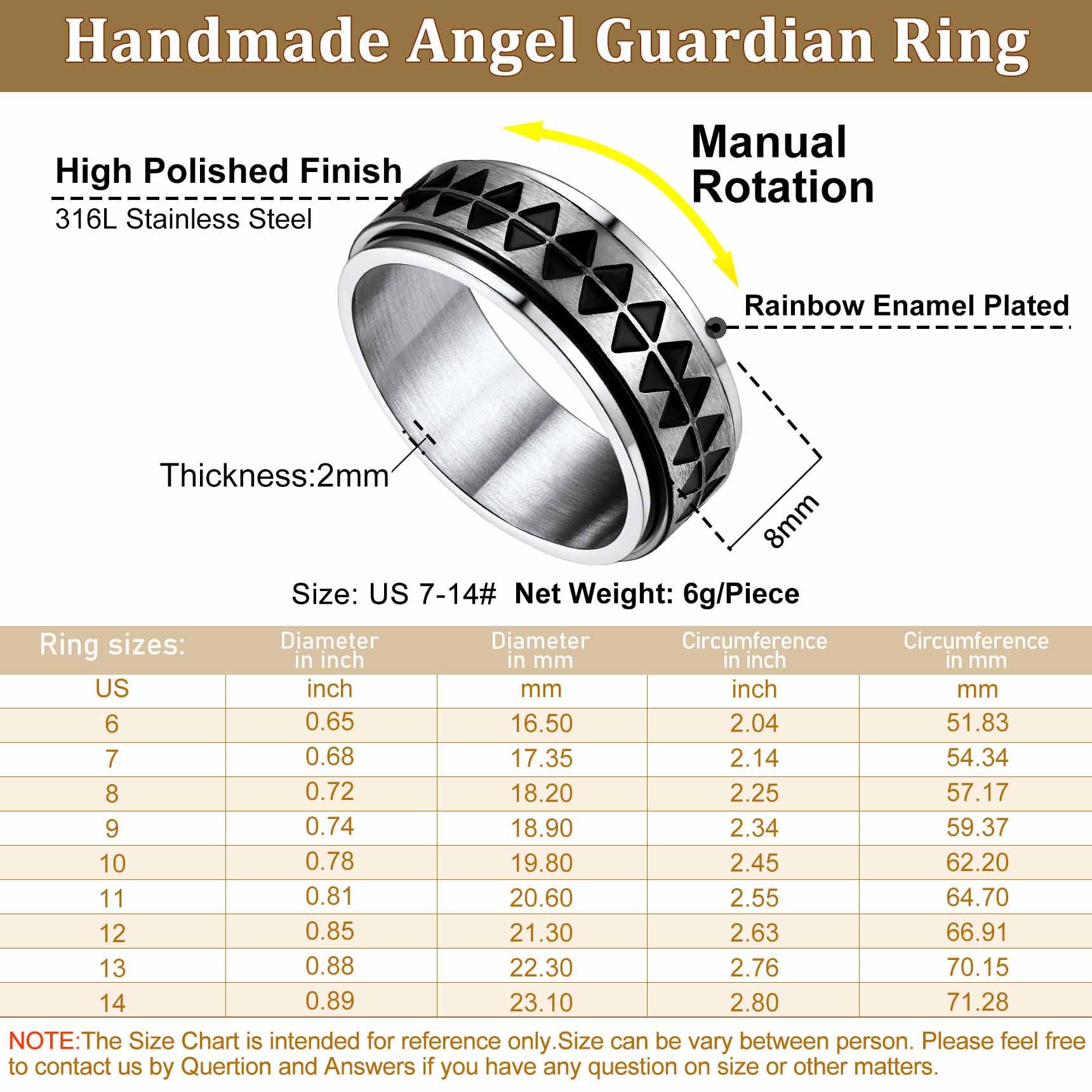 FaithHeart Men's Unique Triangle Anxiety Ring Stainless Steel FaithHeart