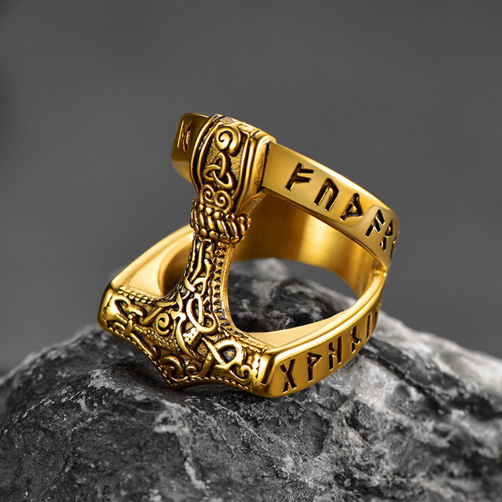FaithHeart Viking Mjolnir Thor's Hammer Ring with Rune for Men FaithHeart