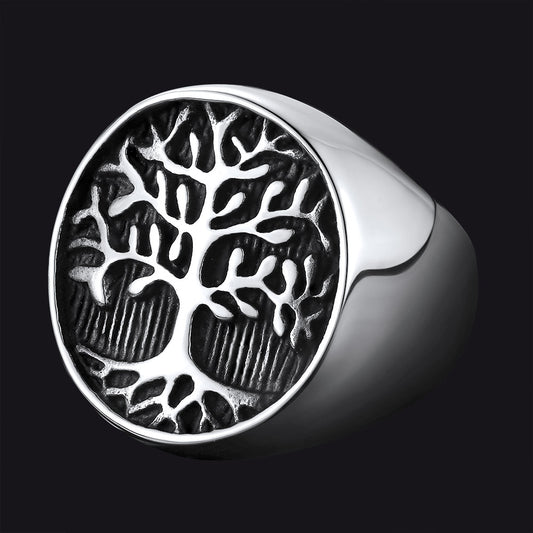 FaithHeart Vintage Tree of Life Signet Ring for Men FaithHeartimg