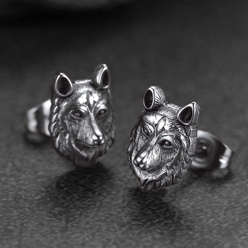 FaithHeart Norse Viking Wolf Stud Earrings For Men FaithHeart