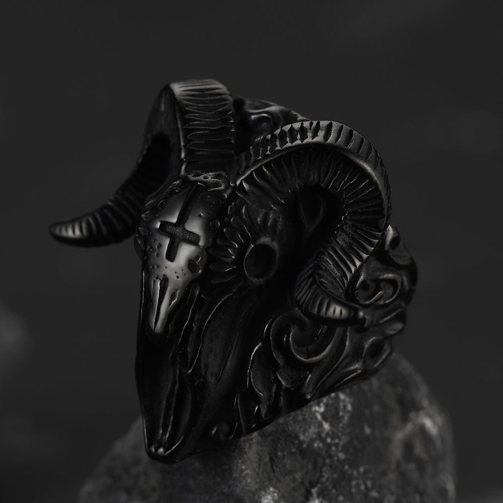 Stainless Steel Satan Baphomet Goat Ring for Men Satanic Jewelry FaithHeart