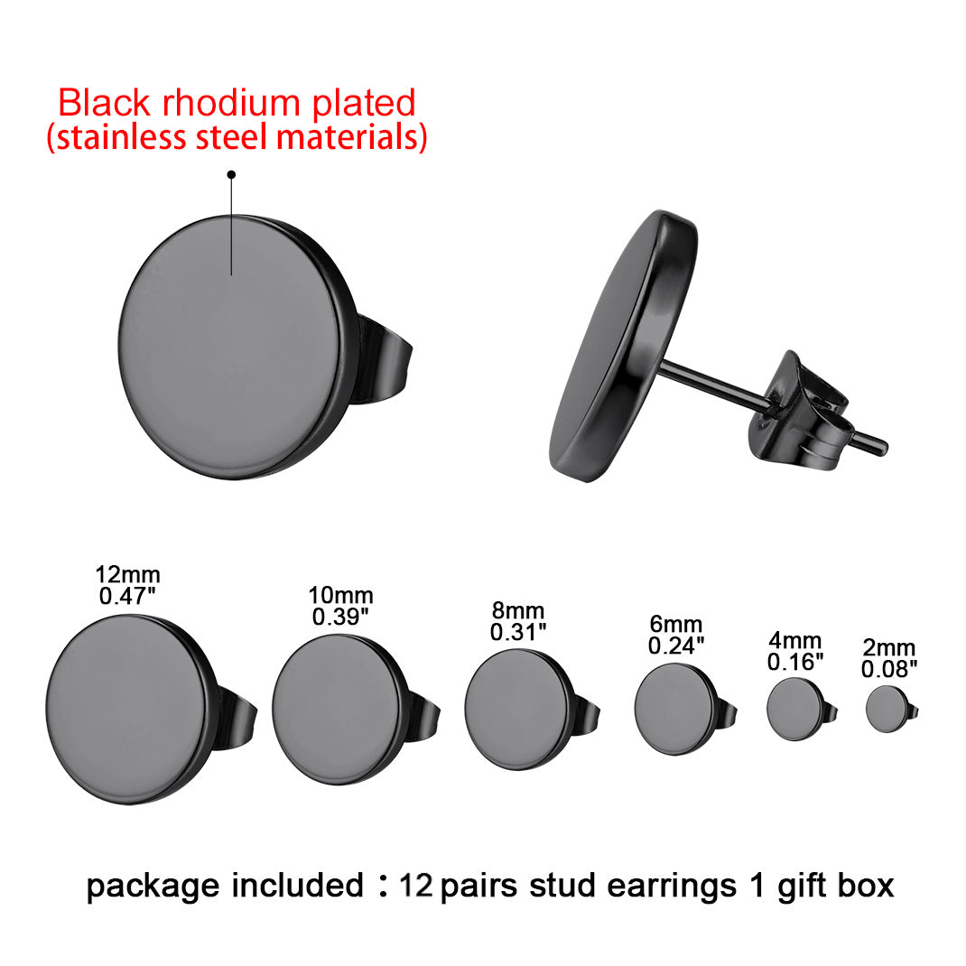 FaithHeart Punk Round Stud Earrings Set For Men 12 Pairs FaithHeart