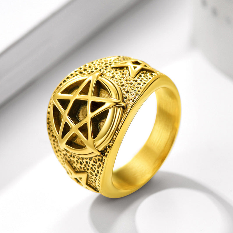 FaithHeart Vintage Pentagram Ring Stainless Steel Ring For Men FaithHeart