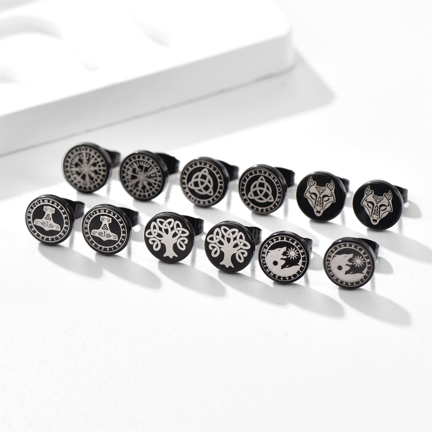 FaithHeart Viking Black Stud Earrings Set For Men 6 Pairs FaithHeart