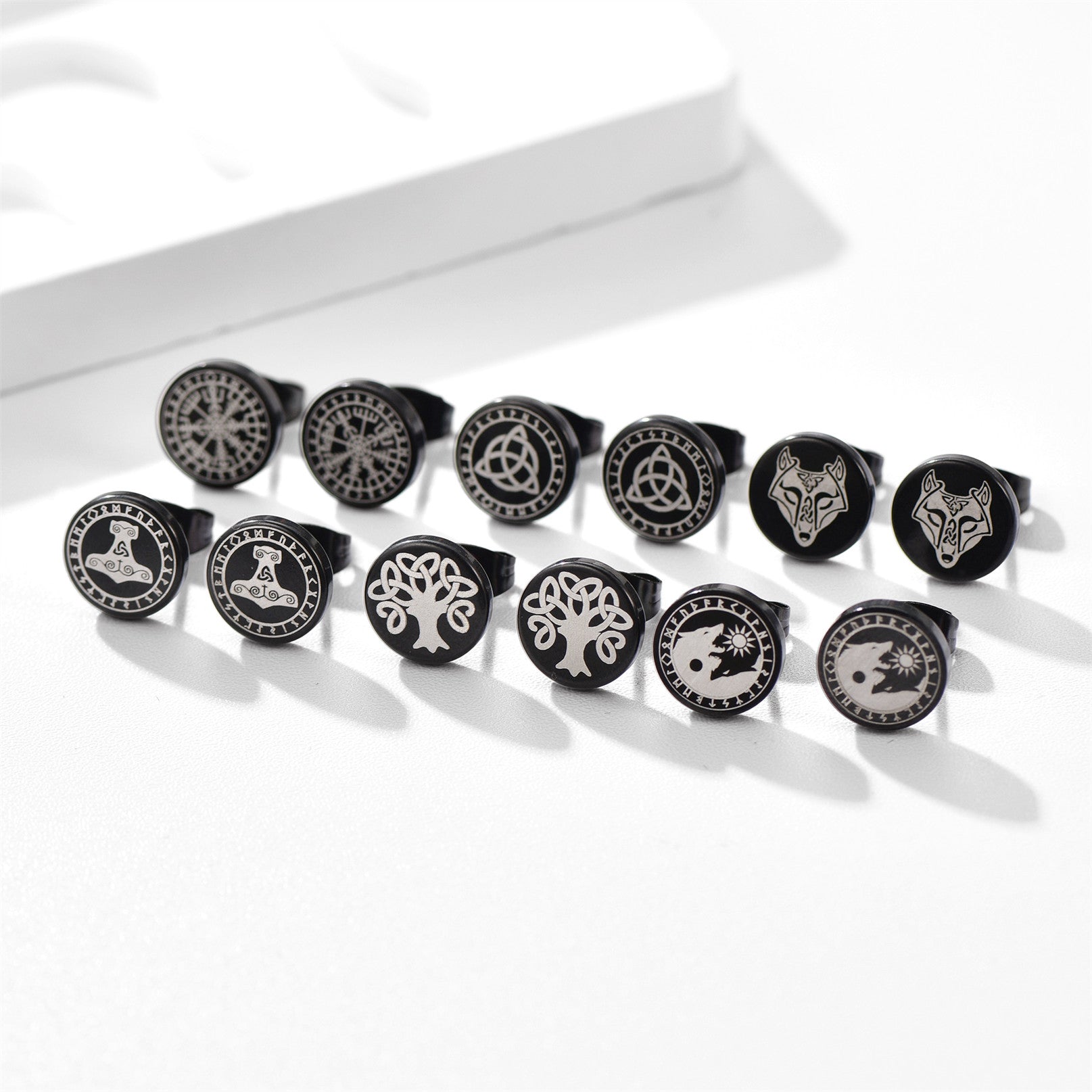 FaithHeart Viking Black Stud Earrings Set For Men 6 Pairs FaithHeart