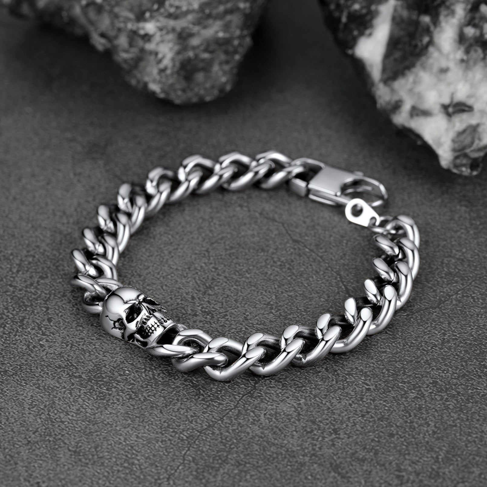 FaithHeart Gothic Cuban Chain Skull Bracelet For Men FaithHeart