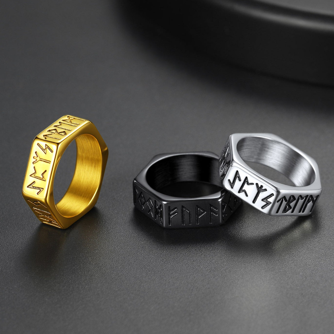 FaithHeart Viking Hexagon Runes Ring For Men FaithHeart