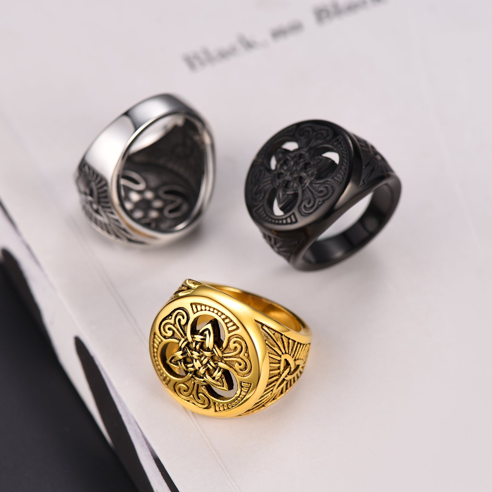 FaithHeart Viking Celtic Trinity Knot Signet Ring for Men FaithHeart