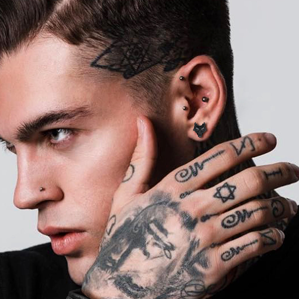 FaithHeart Viking Wolf Stud Earrings for Men Stainless Steel FaithHeart