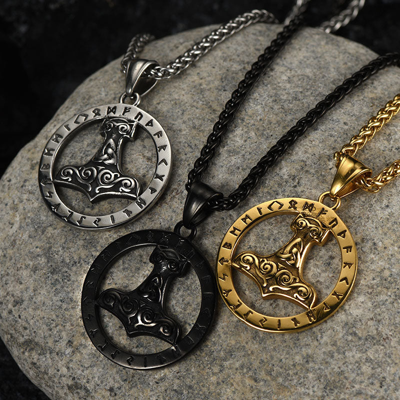 FaithHeart Viking Thor's Hammer Rune Pendant Necklace For Men FaithHeart