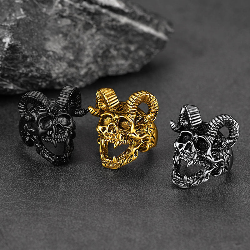 FaithHeart Satanic Baphomet Goat Skull Ring For Men FaithHeart