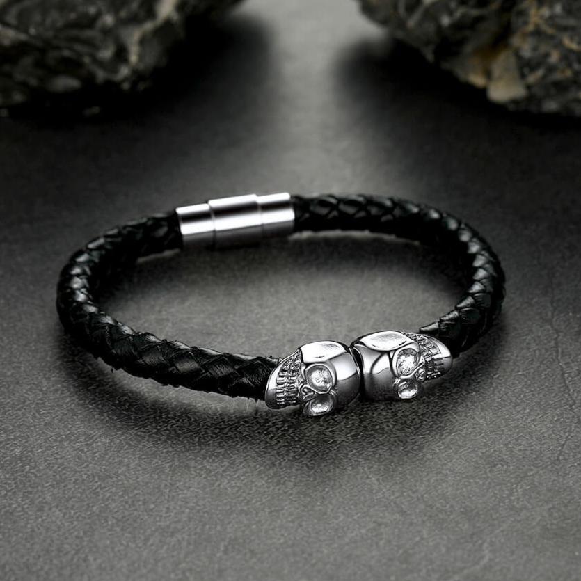 FaithHeart Braided Leather Bracelet With Skull for Men FaithHeart