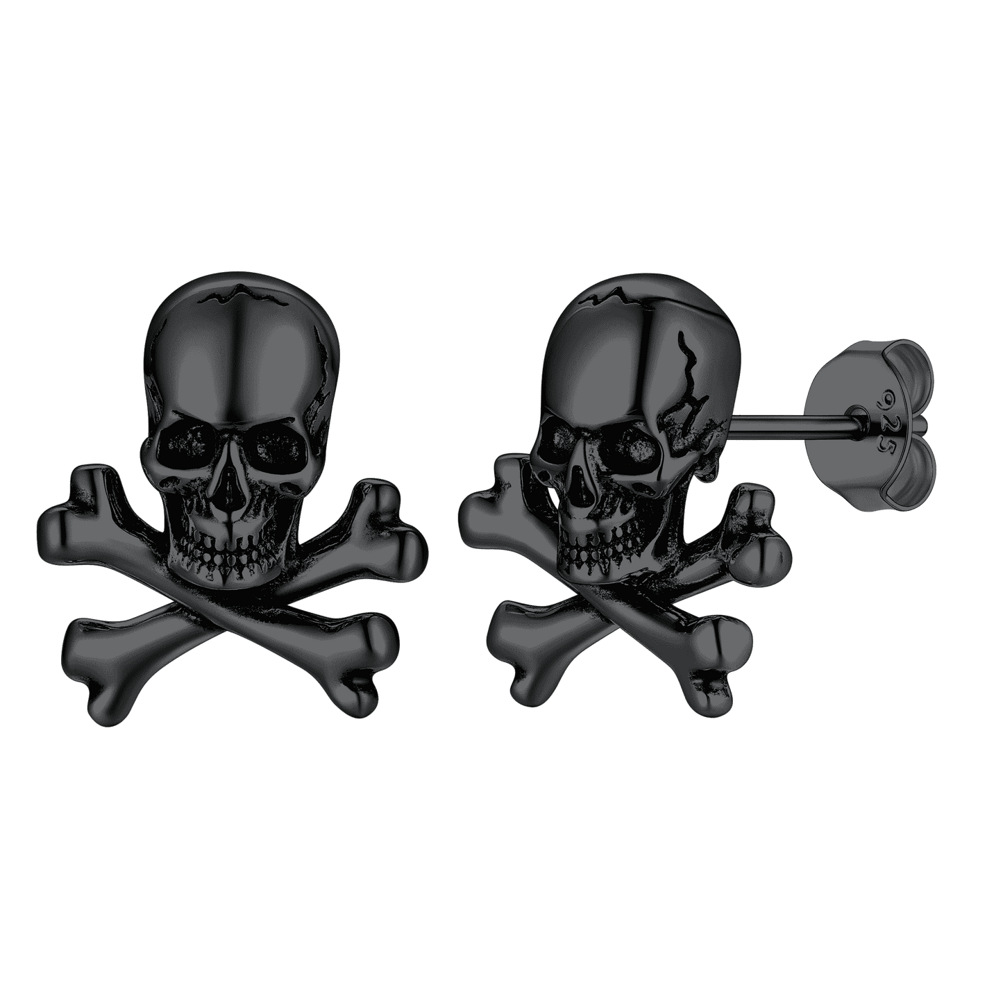 FaithHeart Sterling Silver Skull Stud Earrings with Pirate Crossbones For Men FaithHeart