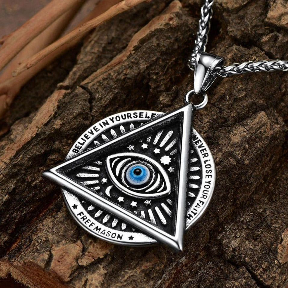 FaithHeart Masonic Triangle All Seeing Eye Necklace For Men FaithHeart
