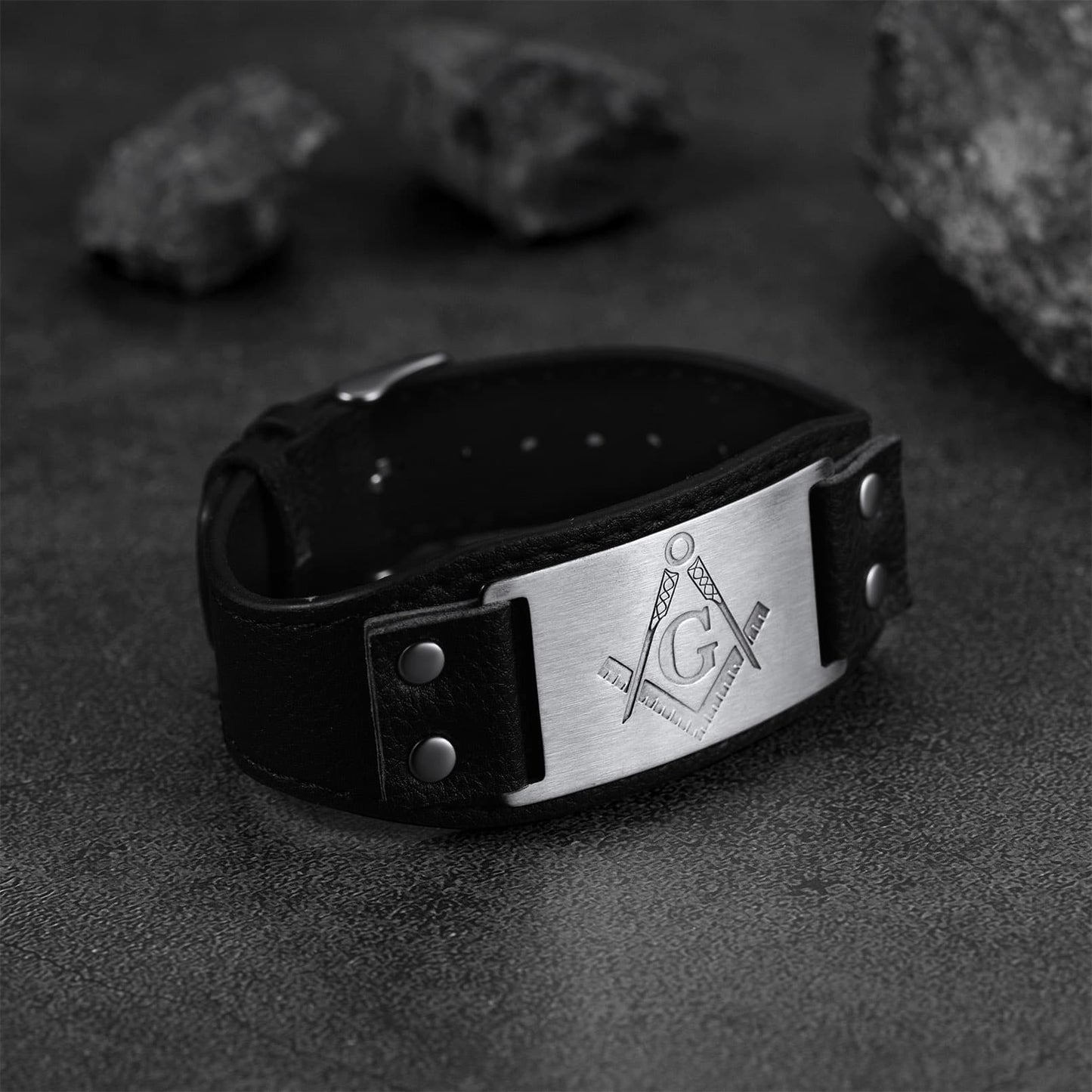 FaithHeart Masonic Cuff Bracelet Leather Wristband For Mens FaithHeart