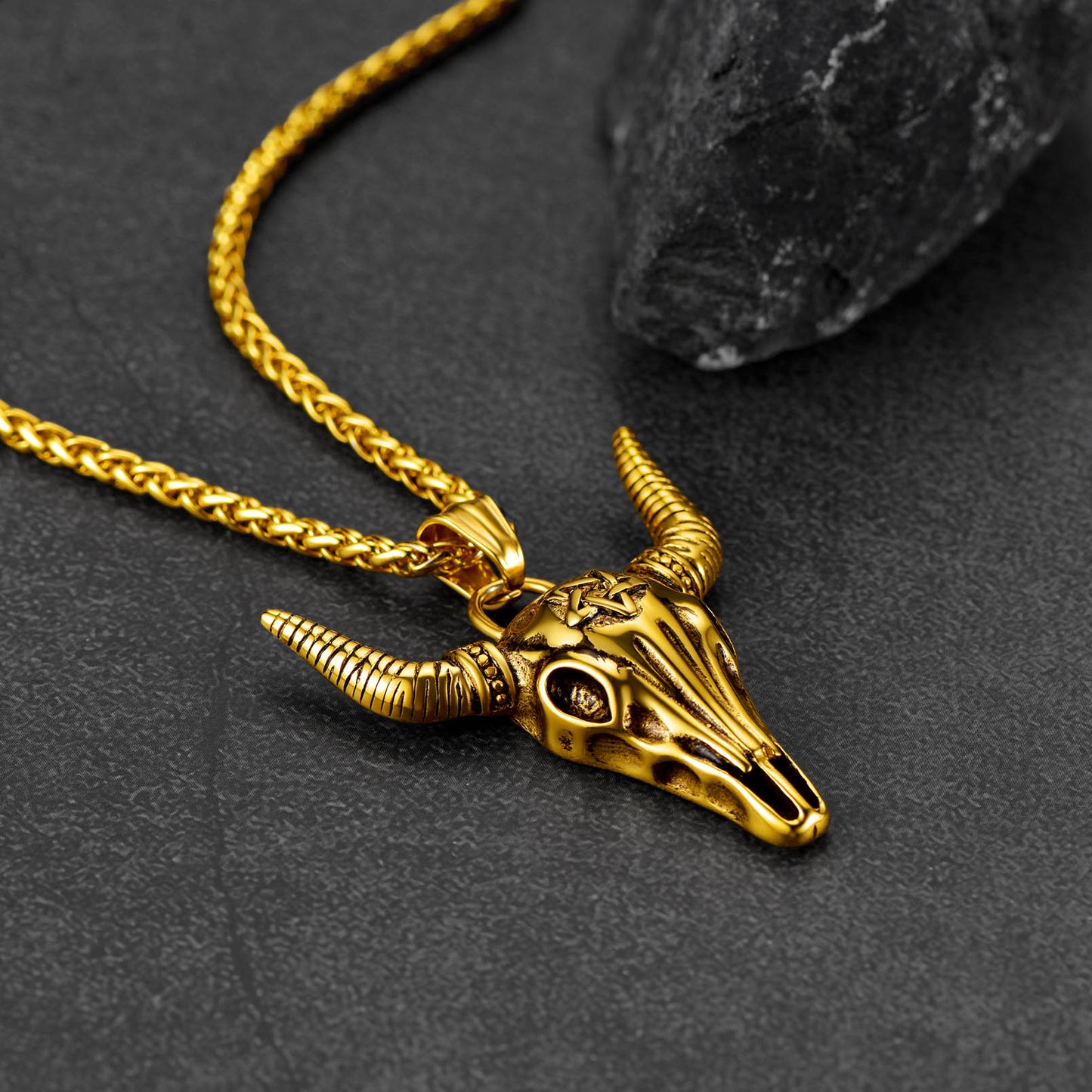 FaithHeart Satanic Bull Skull Necklace with Invert Pentagram for Men FaithHeart