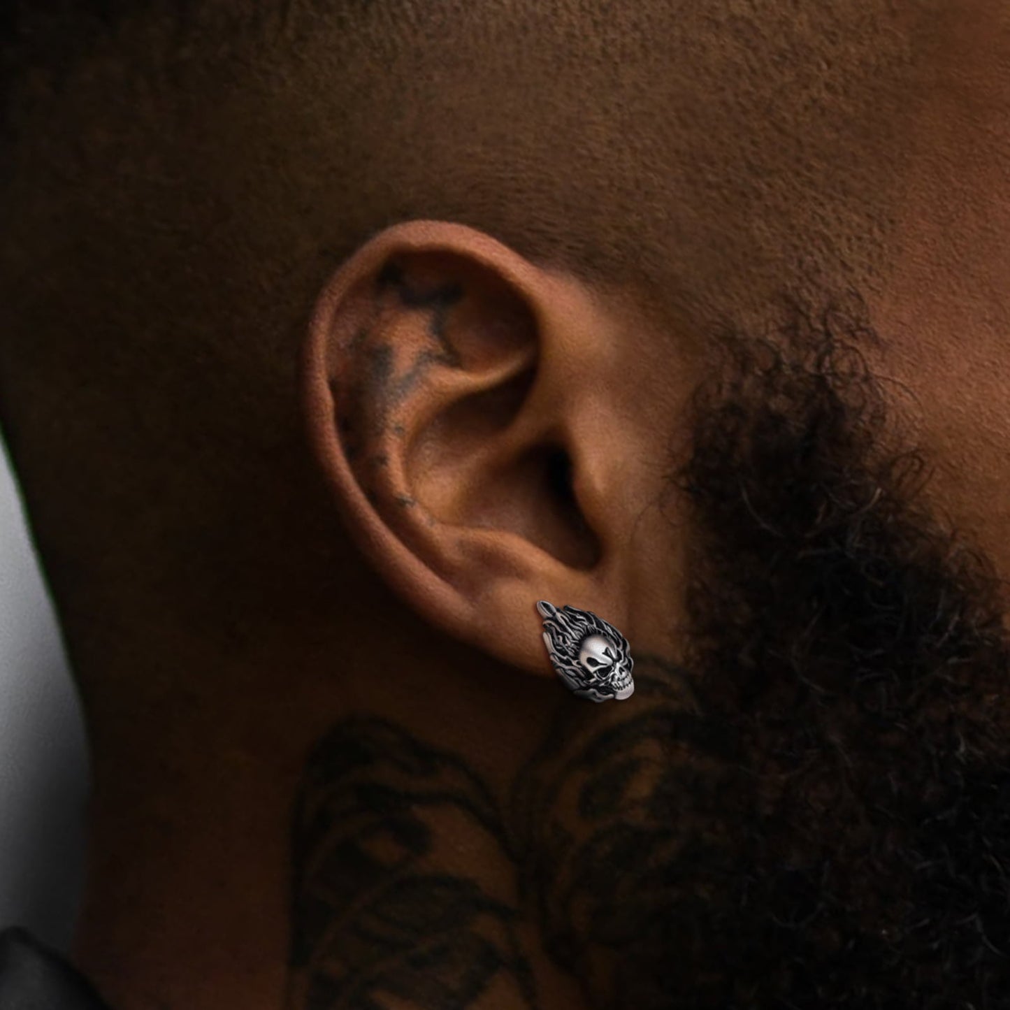 FaithHeart Flame Skull Stud Earrings For Men FaithHeart