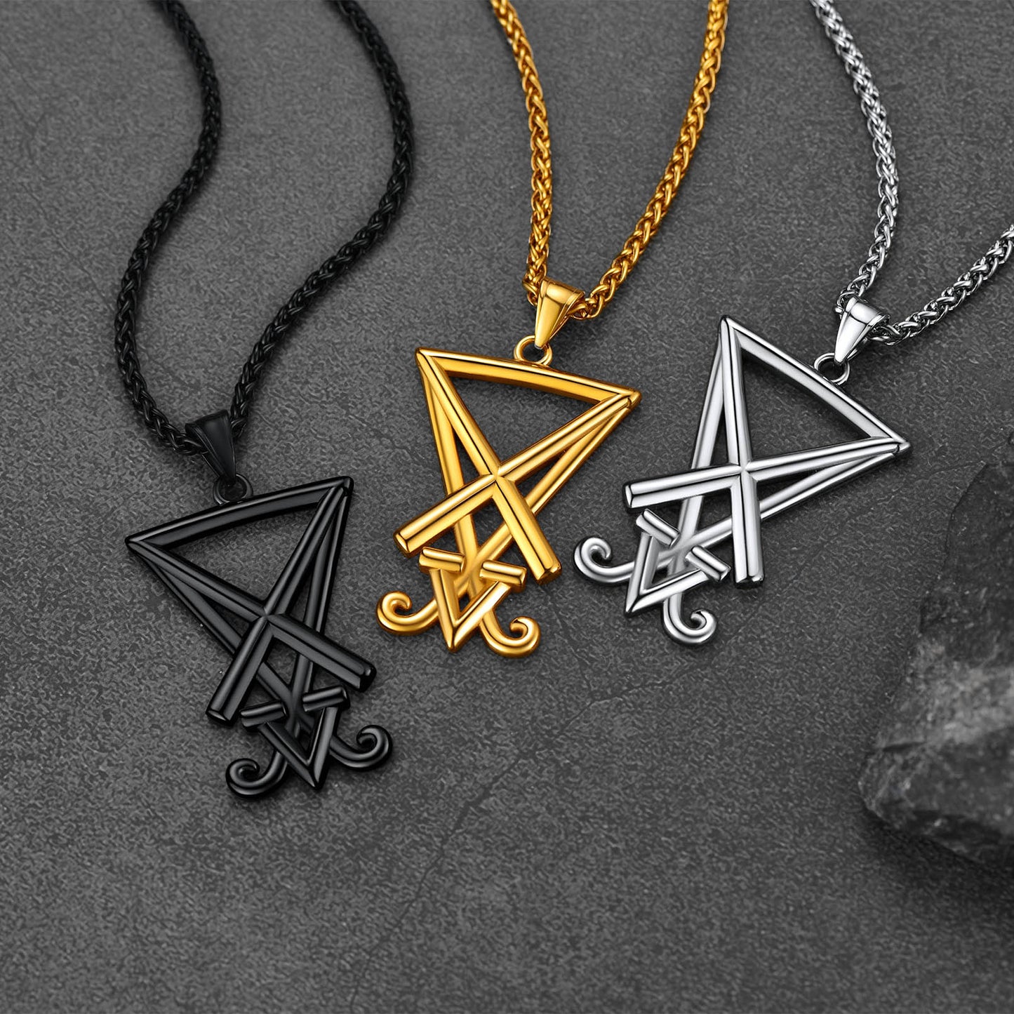 FaithHeart Satanic Sigil of Lucifer Necklace For Men Stainless Steel FaithHeart