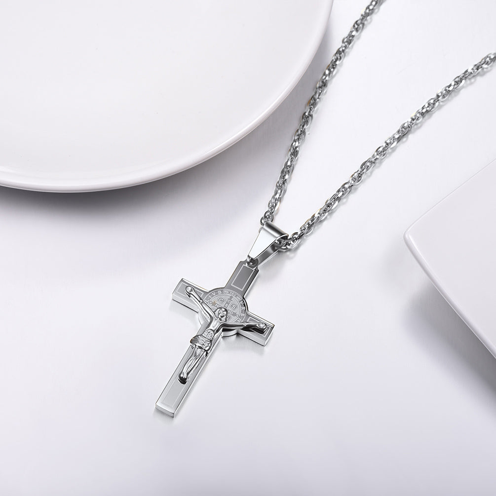FaithHeart Catholic Saint Benedict Crucifix Cross Necklace For Men FaithHeart