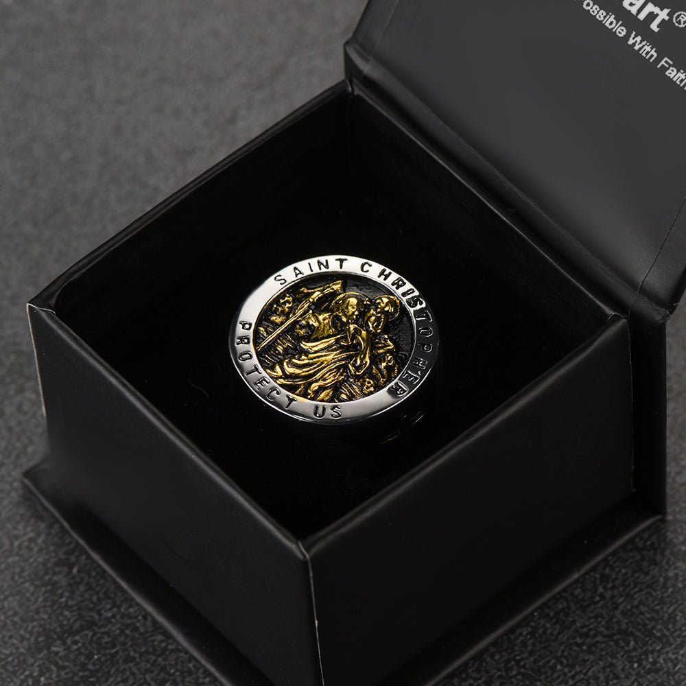 FaithHeart St. Christopher Signet Ring for Men FaithHeart