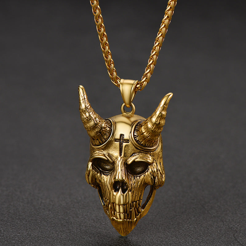 FaithHeart Gothic Skull Goat Necklace Devil Pendant for Men FaithHeart