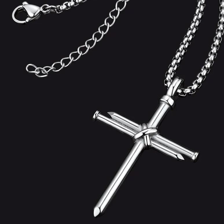 Christian Nail Cross Pendant Necklace For Men - Main Image