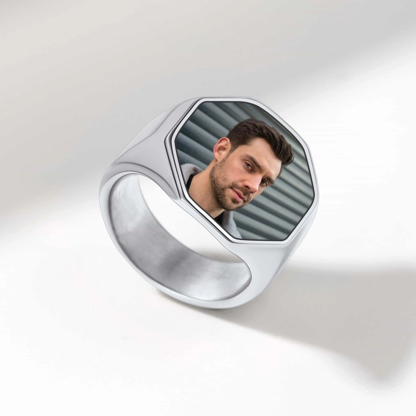 FaithHeart Personalized Octagon Signet Ring with Photo for Men FaithHeart