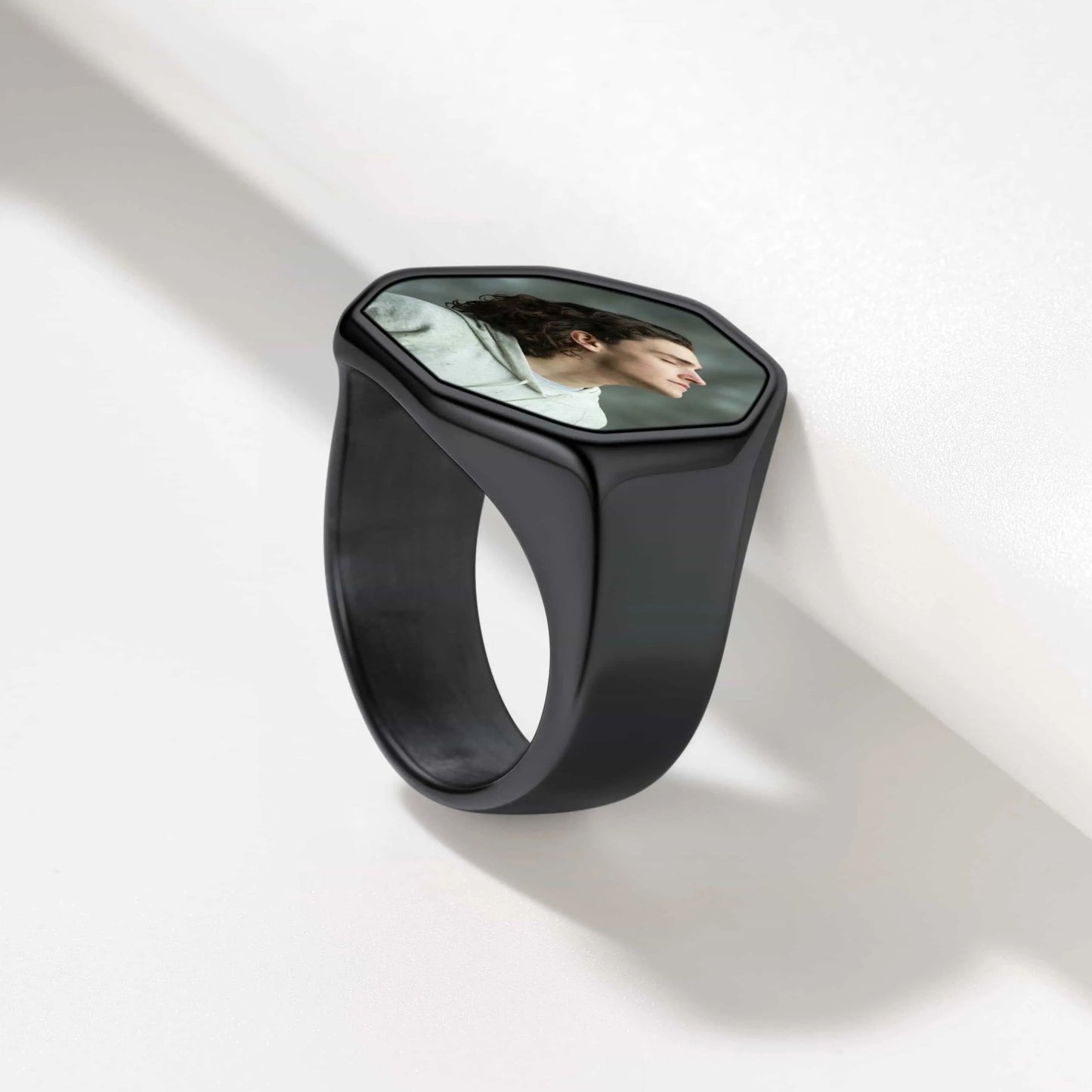 FaithHeart Personalized Octagon Signet Ring with Photo for Men FaithHeart