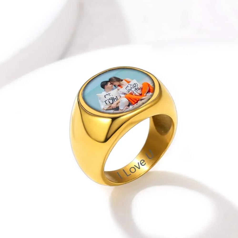FaithHeart Personalized Photo Ring Signet Ring For Men FaithHeart