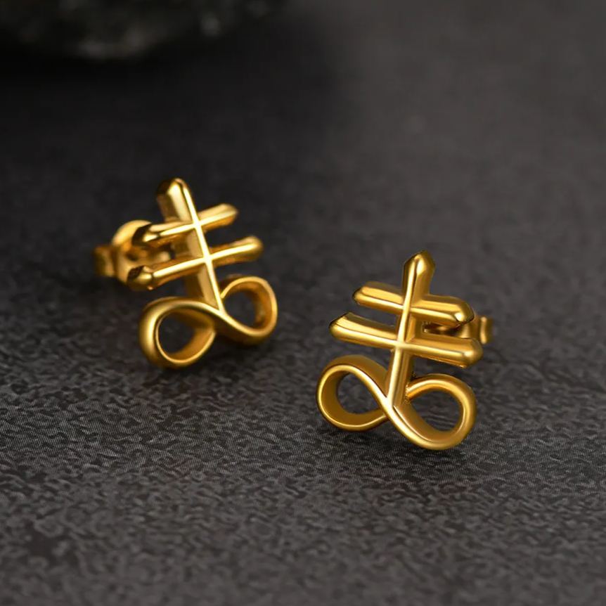 FaithHeart Satanic Leviathan Cross Stud Earrings For Men FaithHeart