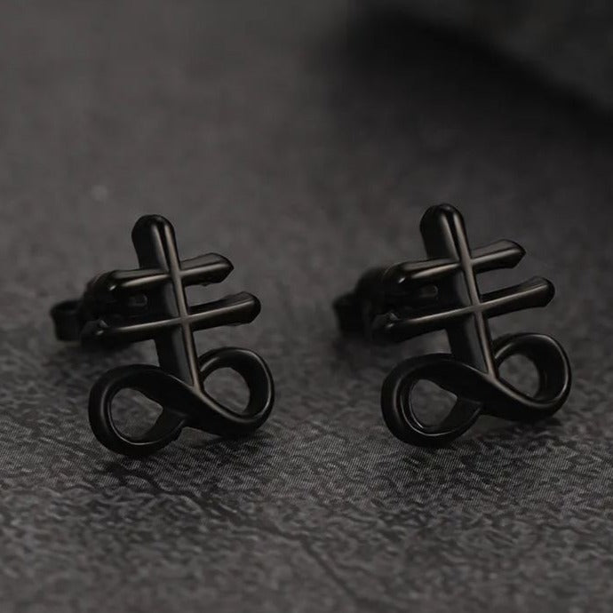 FaithHeart Satanic Leviathan Cross Stud Earrings For Men FaithHeart