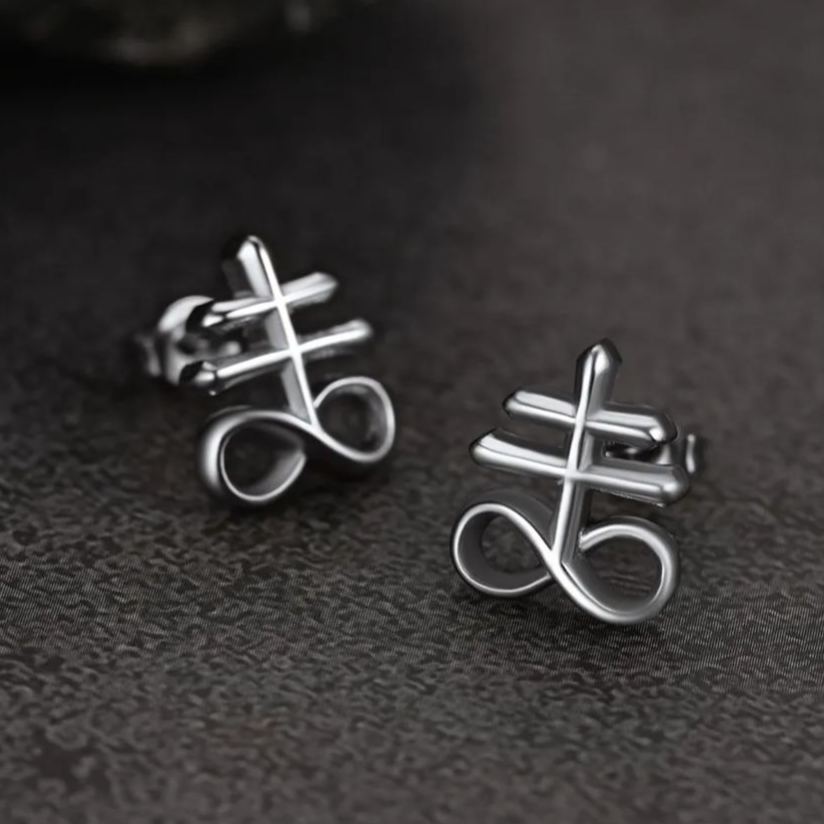 FaithHeart Satanic Leviathan Cross Stud Earrings For Men FaithHeart