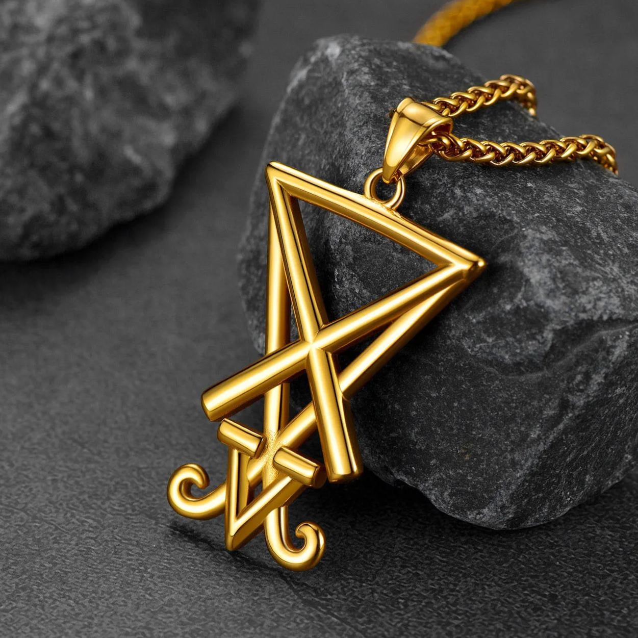 FaithHeart Satanic Sigil of Lucifer Necklace For Men Stainless Steel FaithHeart