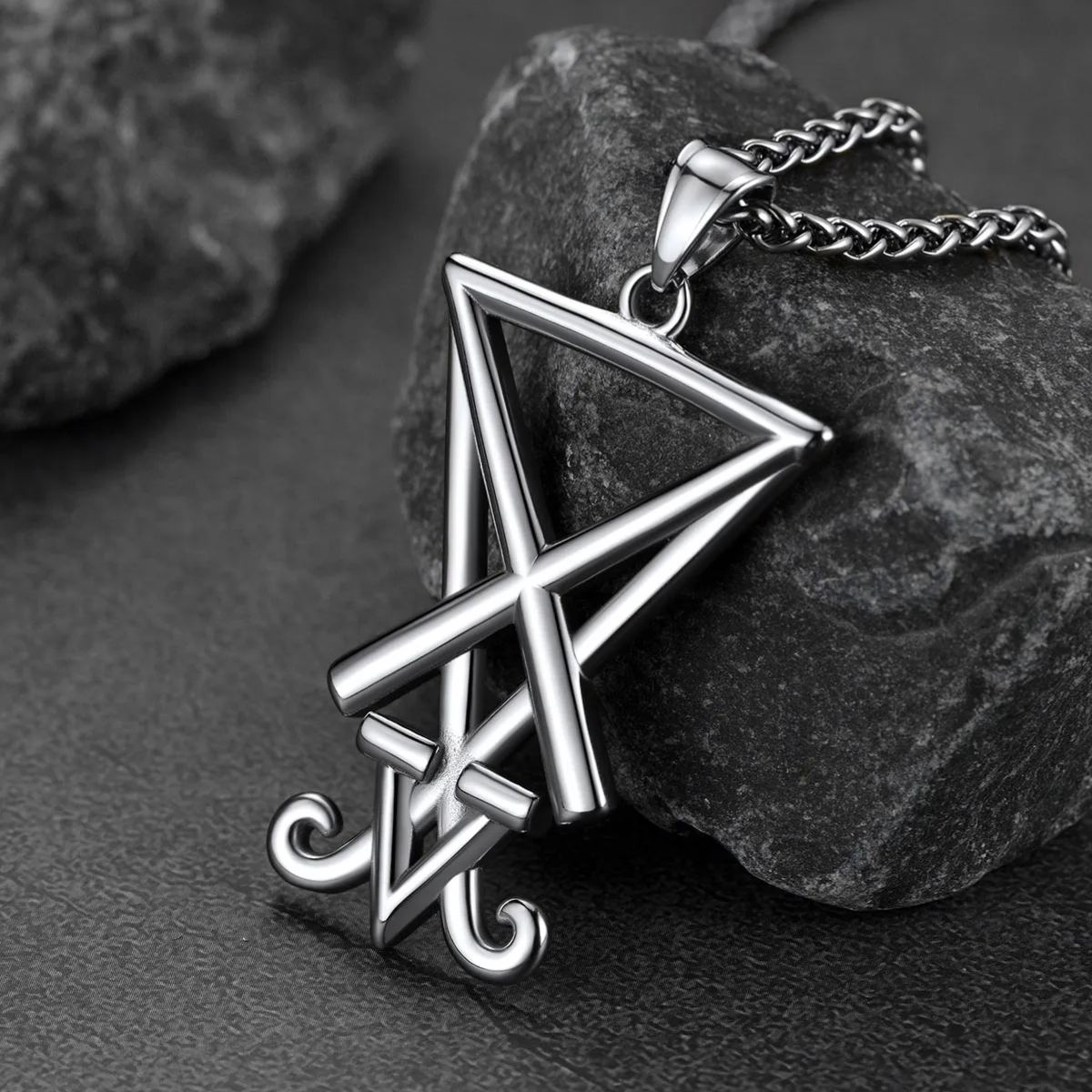 FaithHeart Satanic Sigil of Lucifer Necklace For Men Stainless Steel FaithHeart