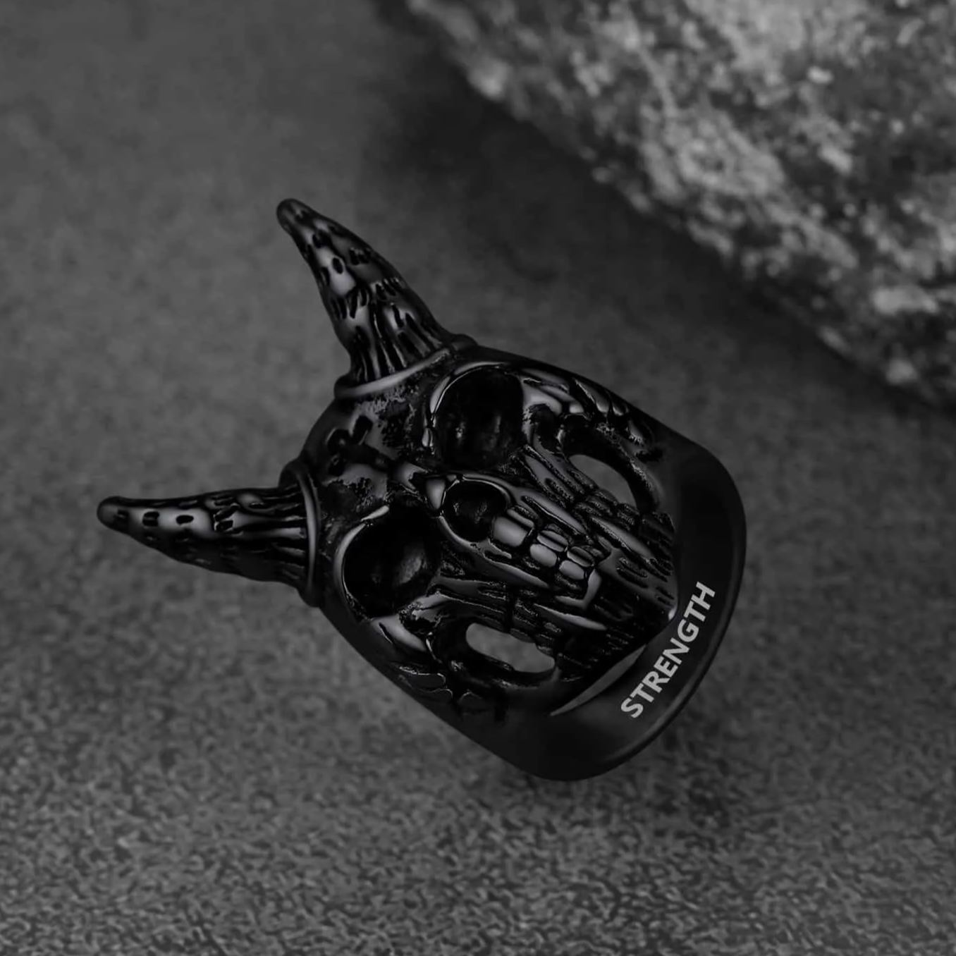 FaithHeart Satanic Baphomet Goat Skull Head Ring for Men FaithHeart