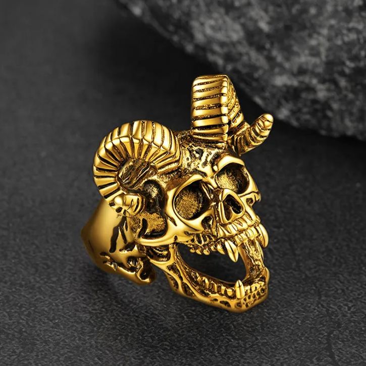 FaithHeart Satanic Baphomet Goat Skull Ring For Men FaithHeart