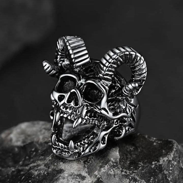 FaithHeart Satanic Baphomet Goat Skull Ring For Men FaithHeart