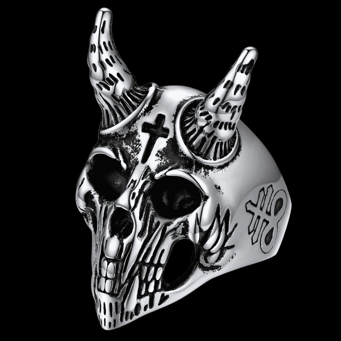 FaithHeart Satanic Baphomet Goat Skull Head Ring for Men FaithHeart