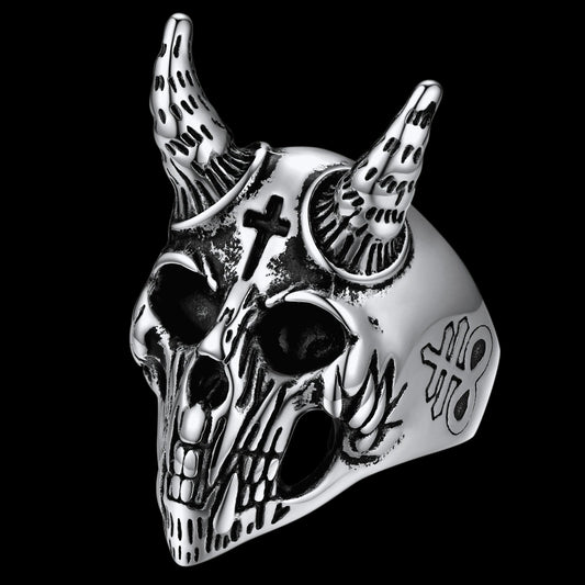 FaithHeart Satanic Baphomet Goat Skull Head Ring for Men FaithHeartimg
