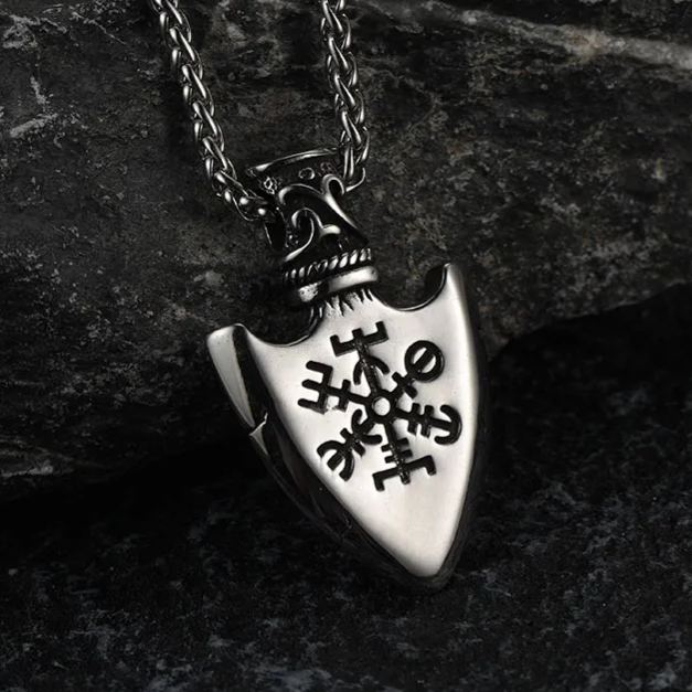 FaithHeart Viking Gungnir Pendant Necklace With Valknut & Compass for Men FaithHeart