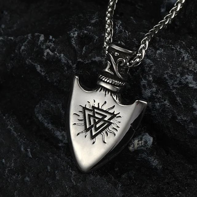 FaithHeart Viking Gungnir Pendant Necklace With Valknut & Compass for Men FaithHeart