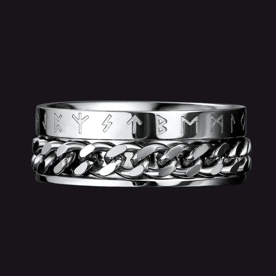 FaithHeart Viking Rune Chain Spinner Anxiety Ring for Men FaithHeart